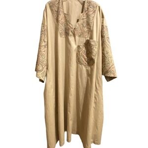 Hand Sewn Khaki Multi-Color MuuMuu Dress 4X - 6X Lightweight Pockets Side Slits